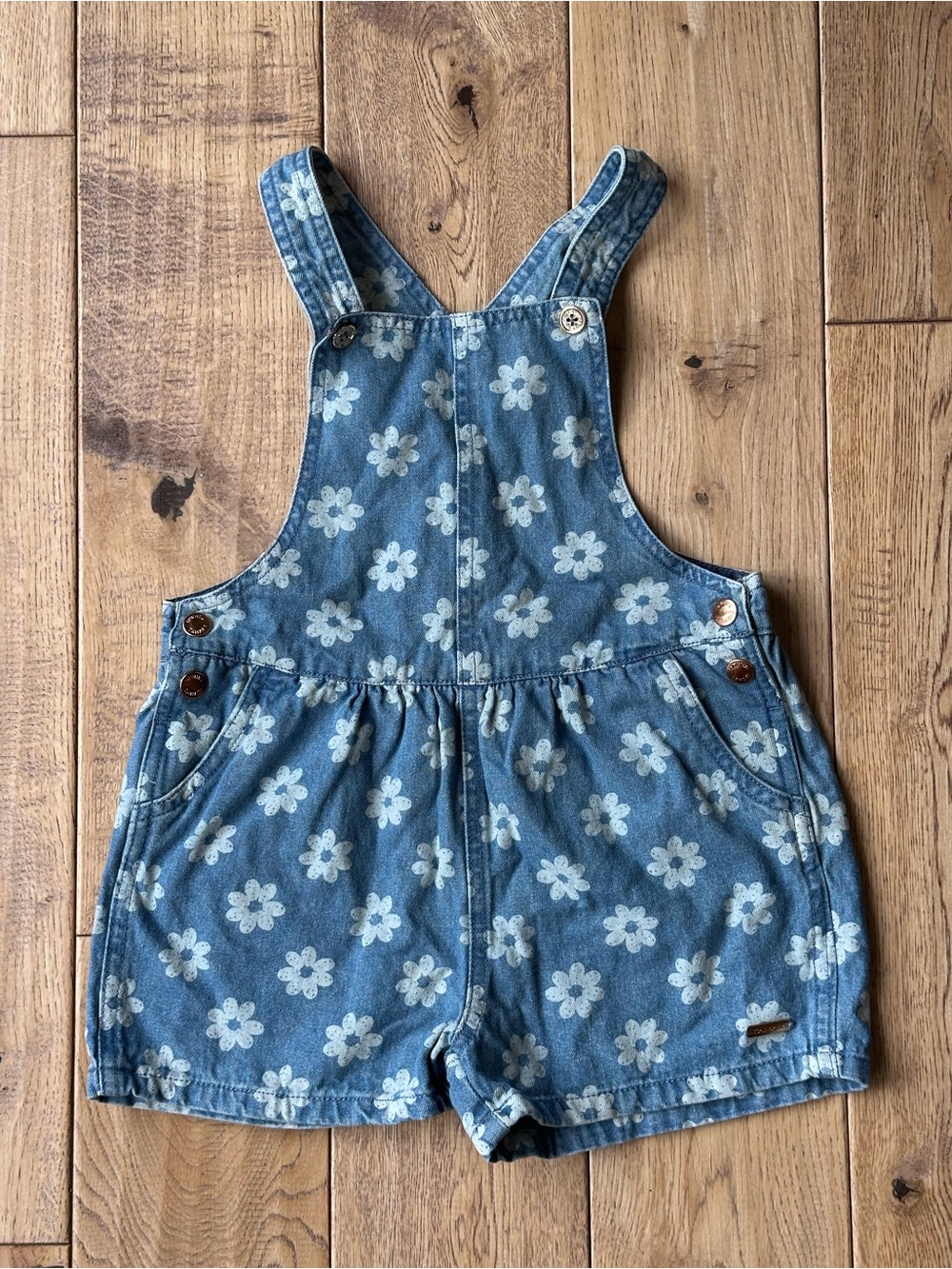 Tahari Girl Floral Print Denim Short Overalls size 4T